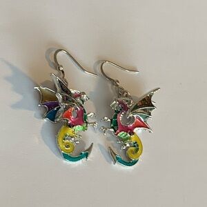 Estate Multicolor Dragon Earrings